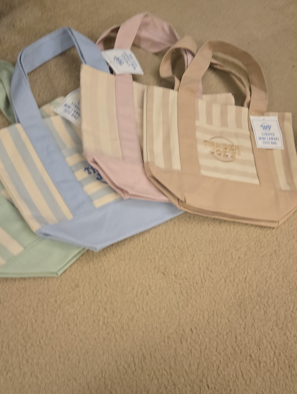 Trader Joe's Striped Canvas Mini Tote Bag Set Of 4